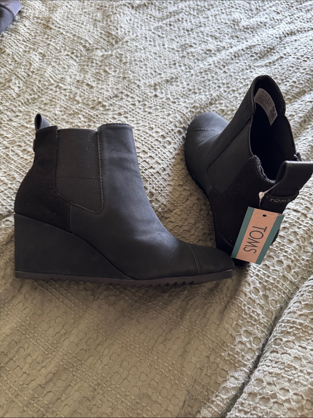 Toms Black Wedge Chelsea Ankle Boots